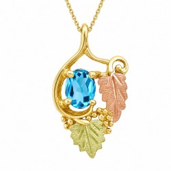 10K Black Hills Gold Two Leaves Pendant with Blue Topaz