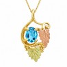 10K Black Hills Gold Two Leaves Pendant with Blue Topaz