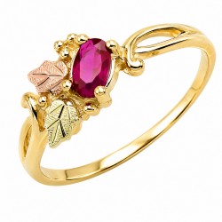 10K Black Hills Gold Ladies Ring with Oval Ruby Color CZ