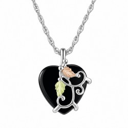 BLACK HILLS GOLD STERLING SILVER ONYX HEART PENDANT NECKLACE HEART