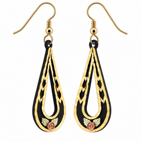 Landstrom's® 12K Black Hills Gold on Black Powder Coated Teardrop Earrings