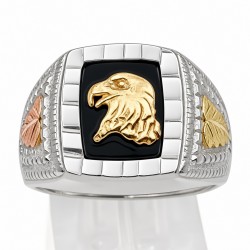 Black Hills Gold Sterling Silver Eagle Ring w Black Onyx