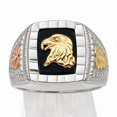 Black Hills Gold Sterling Silver Eagle Ring w Black Onyx