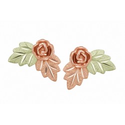 Charming 10K Black Hills Gold Rose Earrings with Leaves