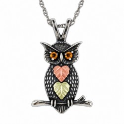 Black Hills Gold on Sterling Silver Oxidized Owl Pendant with Citrine