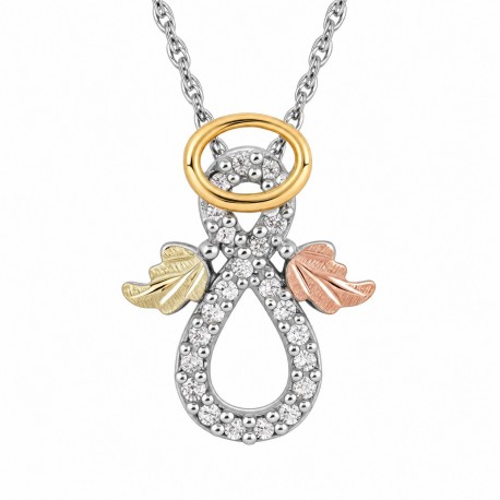 Landstrom's Black Hills Gold Sterling Silver Angel Pendant with CZ