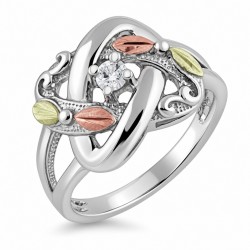 Black Hills Gold Sterling Silver LOVE KNOTS Ring with Diamond