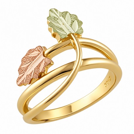 Landstroms Ladies Black Hills Gold Ring with Leaves 