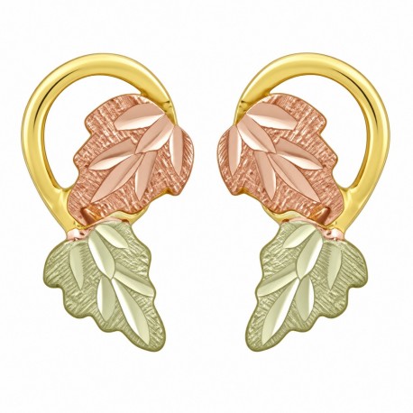 Small 10K Black Hills Gold Double Leaf Earrings