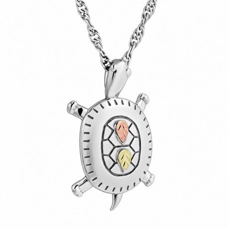 Black Hills Gold on Sterling Silver Turtle Pendant w 12K Leaves