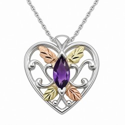 Black Hills Gold on Sterling Silver Heart Pendant w Amethyst