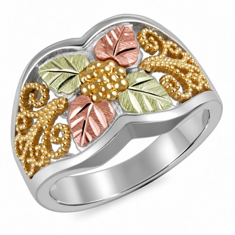 Black Hills Gold Sterling Silver Ring Accented With 10K Gold