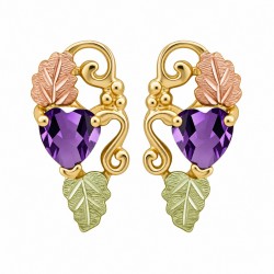 10K Black Hills Gold Earrings with Heart Amethyst Color CZ