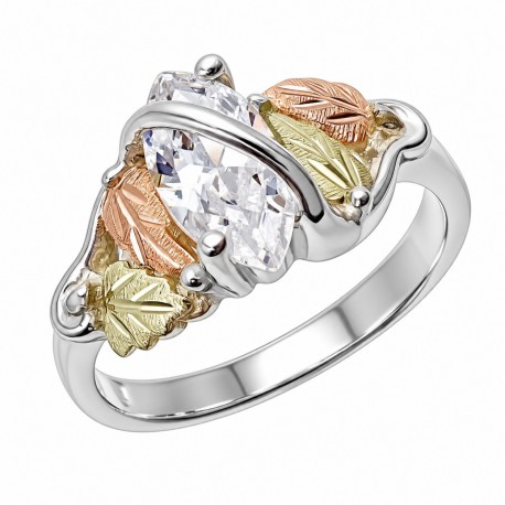 Black Hills Gold Sterling Silver Ladies Ring w Cubic Zirconium