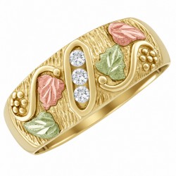 10K Black Hills Gold Men's Band Ring with Three Diamonds