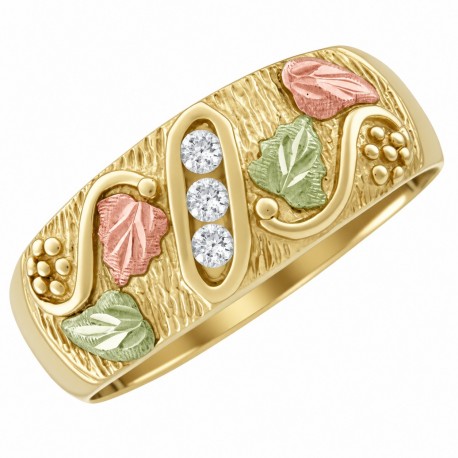 10K Black Hills Gold Men's Band Ring with Three Diamonds