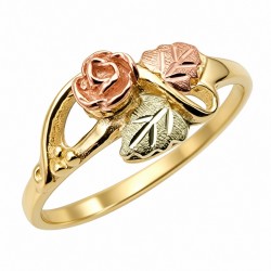 10K Black Hills Gold Rose Ring with 10K Gold Leaves