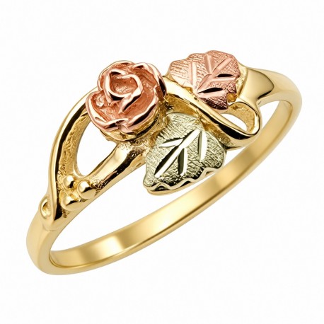 10K Black Hills Gold Rose Ring with 10K Gold Leaves