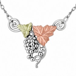 Landstrom's® Tri-color Black Hills Gold on Sterling Silver Necklace w/ 12K Gold Leaves
