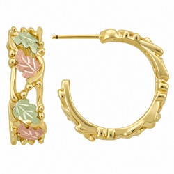 10K Black Hills Gold Hoop Earrings with Leaves