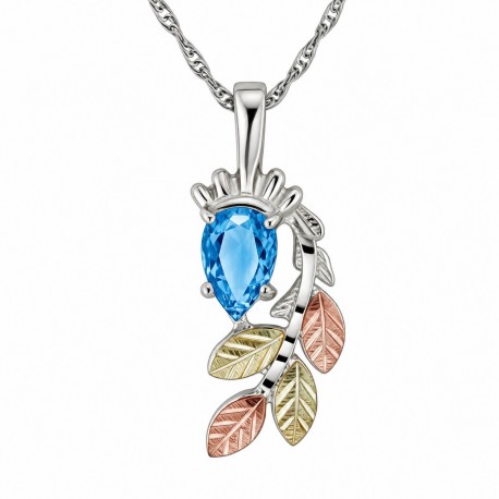 Black Hills Gold on Sterling Silver Blue Topaz Pendant