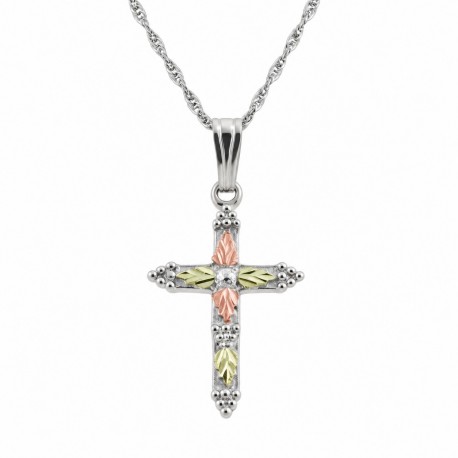 Religious Black Hills Gold on Sterling Silver Cross Pendant