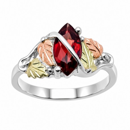 Black Hills Gold Sterling Silver Ladies Ring w Genuine Garnet