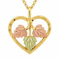 10K Black Hills Gold Heart Pendant with Three Leaves