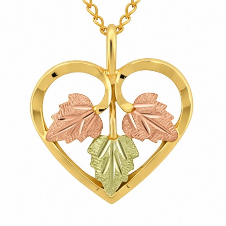 10K Black Hills Gold Heart Pendant with Three Leaves