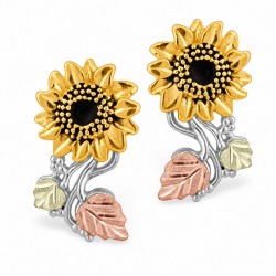 Mt. Rushmore 10K White & Yellow Black Hills Gold Sunflower Earrings