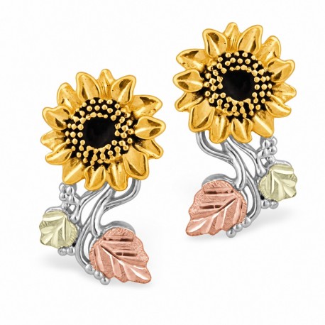 Mt. Rushmore 10K White & Yellow Black Hills Gold Sunflower Earrings