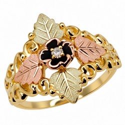 10K Black Hills Gold Antiqued Ladies Ring with Diamond