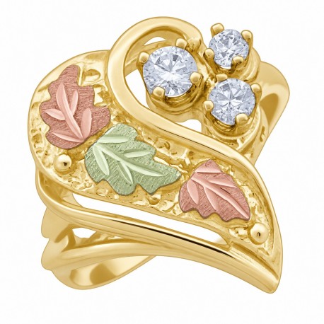 Attractive 10K Black Hills Gold Ladies Heart Ring w Cubic Zirconia