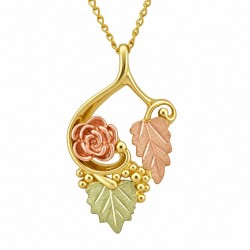 10K Black Hills Gold Pendant with Rose and Two Leaves