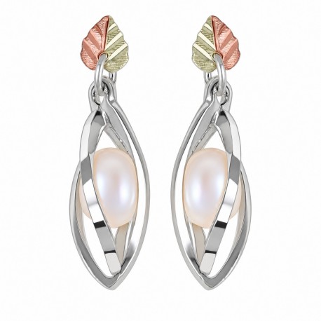 Black Hills Gold Sterling Silver Caged Pearl Earrings