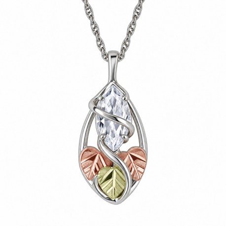 BLACK HILLS GOLD STERLING SILVER CUBIC ZIRCONIA CZ PENDANT NECKLACE