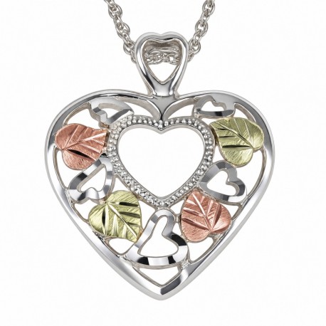BLACK HILLS GOLD .925 STERLING SILVER HEART PENDANT NECKLACE