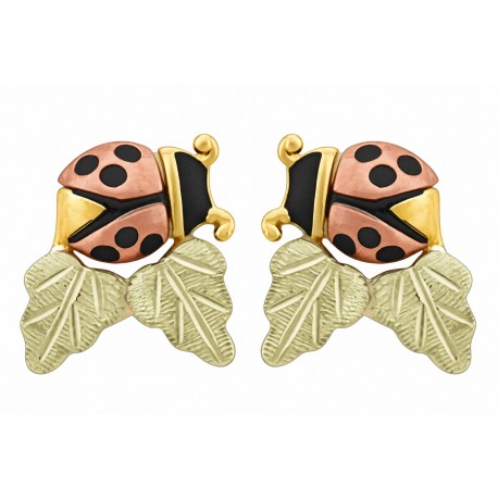 Small 10K Black Hills Gold Lady Bug Earrings