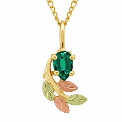 10K Black Hills Gold Small Pendant with Pear Emerald Color CZ