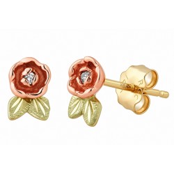 Landstrom’s 10K Black Hills Gold Mini Rose Earrings with Diamond