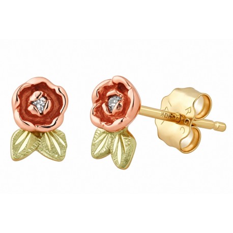 Landstrom’s 10K Black Hills Gold Mini Rose Earrings with Diamond