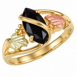 Black Hills Gold Ladies Ring with Marquise-shaped Black Onyx