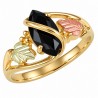 Black Hills Gold Ladies Ring with Marquise-shaped Black Onyx