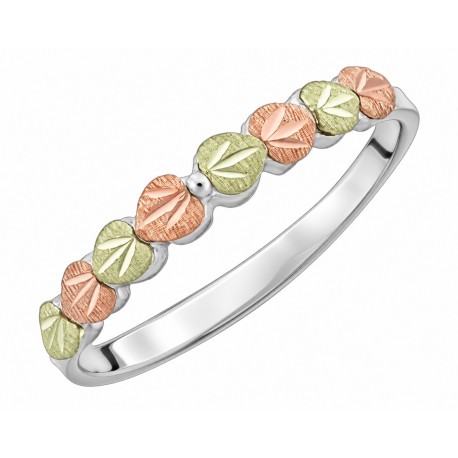 Black Hills Gold Sterling Silver Ladies Ring w Eight Leaves