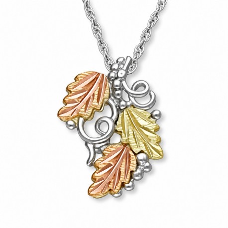 BLACK HILLS GOLD LADIES STERLING SILVER GRAPES AND LEAVES PENDANT NECKLACE