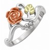 Black Hills Gold Sterling Silver Ladies Ring w Rose and Leaf
