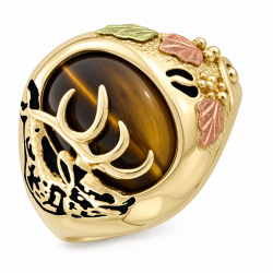 10K Black Hills Gold Mens Elk Ring w Tiger Eye