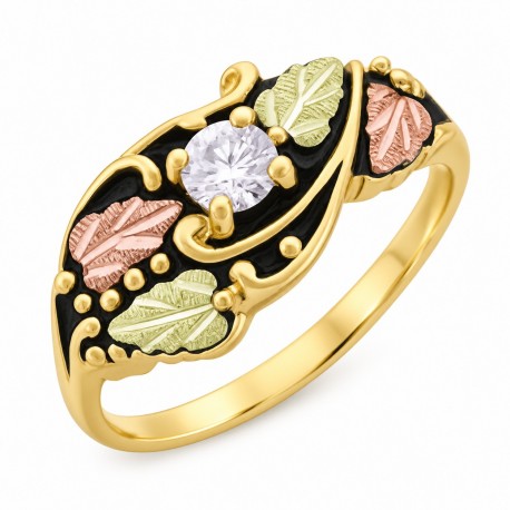 Antiqued 10K Black Hills Gold Ladies Ring w Cubic Zirconia