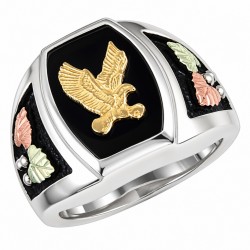 Black Hills Gold on Sterling Silver Onyx Mens Ring w/ 10K Gold Eagle