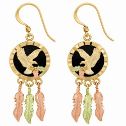 10K Black Hills Gold Eagle Earrings with Onyx